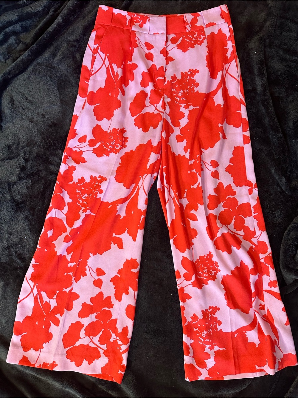 Halogen x Atlantic-Pacific Floral Wide Leg Pants Pink Red High Rise Size 4